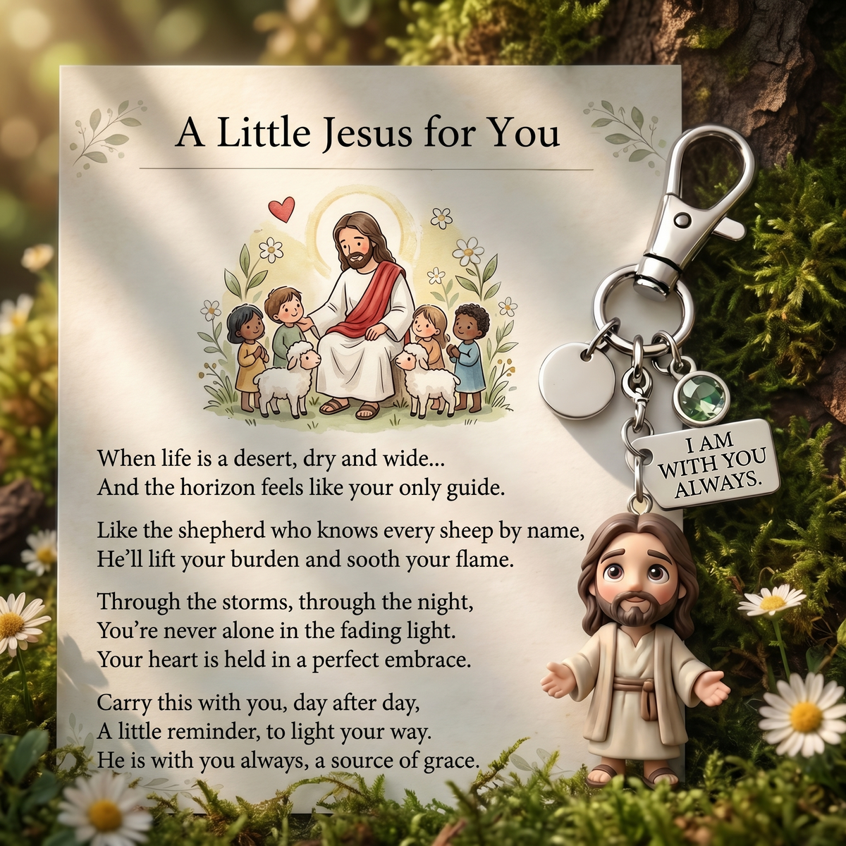 "A Little Jesus for You" - Comforting Pocket Reminder Keychain & Poem Card Gift Set 🌟🙏